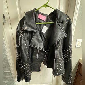 Azalea Wang Simple Chain Stud Moto Jacket Faux Leather